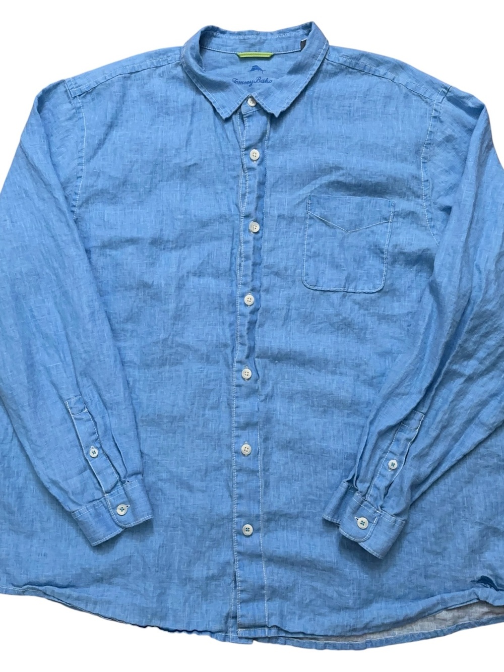 Tommy Bahama Shirt Mens Size 3XLT Long Sleeve Button 100% Linen Light Blue
